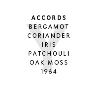 Y - Accords: Bergamot, coriander, iris, patchouli, oak moss. 1964