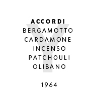 Y - Accordi: Bergamotto, coriandolo, iris, patchouli, muschio di quercia. 1964